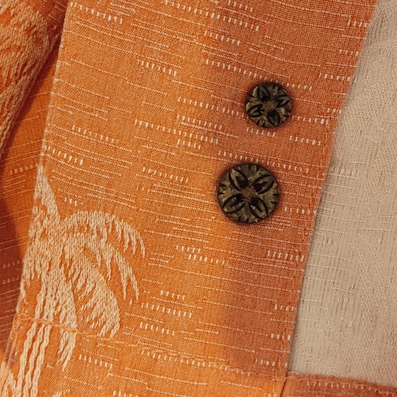 CARIBBEAN PALM PRINT WOVEN SILK BLEND SHORT SLEEVE SHIRT, CORAL XL - Picture 9 of 9
